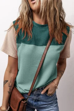 New Dear-Lover Rib Textured Colorblock T Shirt Skobeloff