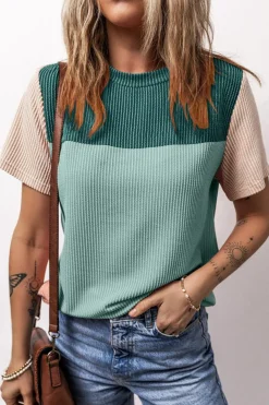 New Dear-Lover Rib Textured Colorblock T Shirt Skobeloff