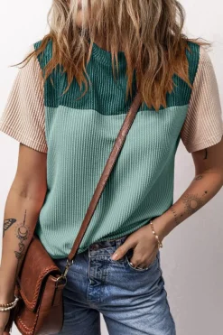 New Dear-Lover Rib Textured Colorblock T Shirt Skobeloff