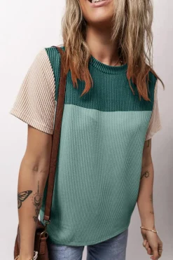 New Dear-Lover Rib Textured Colorblock T Shirt Skobeloff