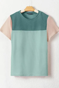 New Dear-Lover Rib Textured Colorblock T Shirt Skobeloff