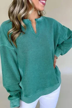 Sale Dear-Lover Solid Color Notched Neck Drop Shoulder Sweatshirt Skobeloff