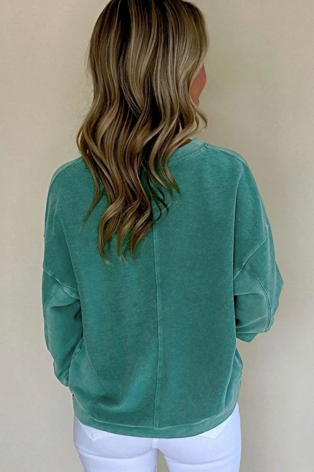 Sale Dear-Lover Solid Color Notched Neck Drop Shoulder Sweatshirt Skobeloff