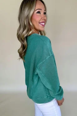 Sale Dear-Lover Solid Color Notched Neck Drop Shoulder Sweatshirt Skobeloff
