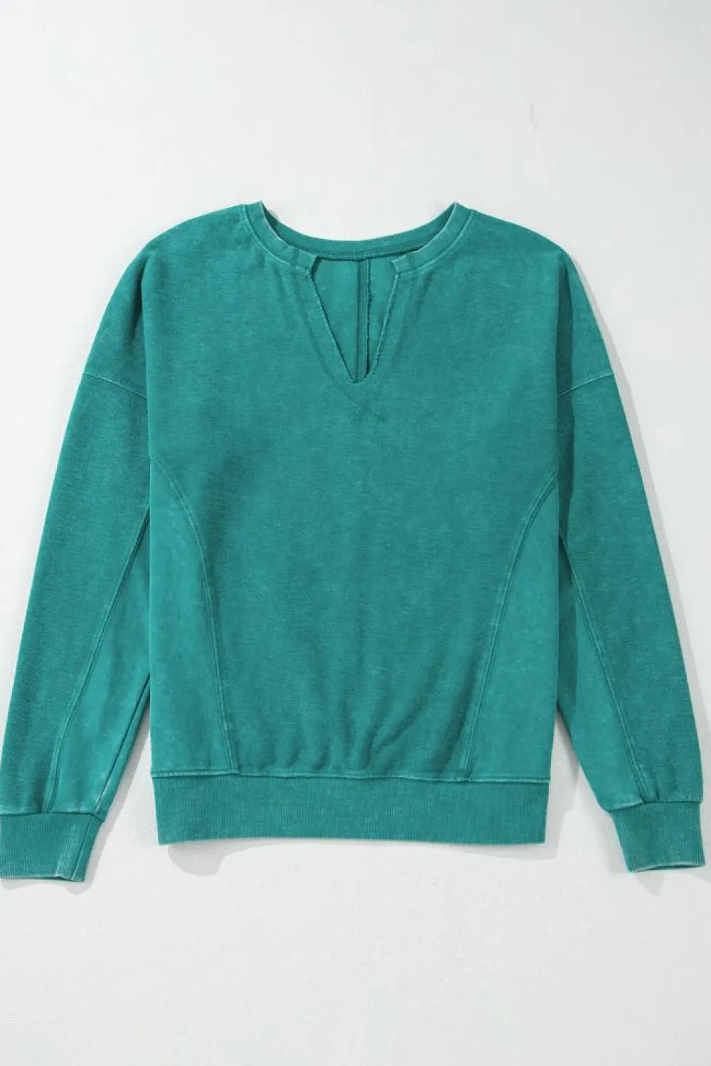 Sale Dear-Lover Solid Color Notched Neck Drop Shoulder Sweatshirt Skobeloff