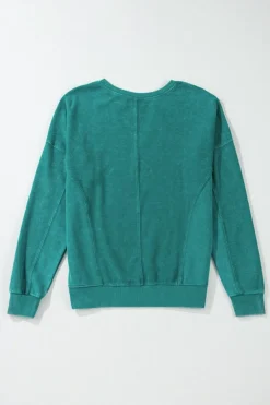 Sale Dear-Lover Solid Color Notched Neck Drop Shoulder Sweatshirt Skobeloff