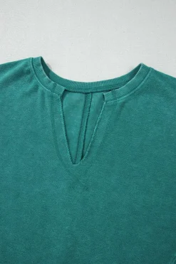 Sale Dear-Lover Solid Color Notched Neck Drop Shoulder Sweatshirt Skobeloff