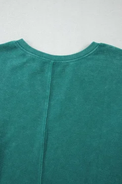 Sale Dear-Lover Solid Color Notched Neck Drop Shoulder Sweatshirt Skobeloff