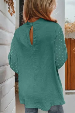 Sale Dear-Lover Swiss Dot Balloon Sleeve Loose Blouse Skobeloff