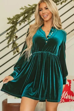 Fashion Dear-Lover Velvet Buttoned Front Ruffled Mini Dress Skobeloff