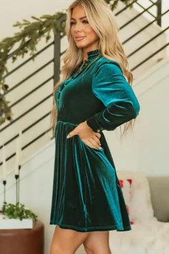 Fashion Dear-Lover Velvet Buttoned Front Ruffled Mini Dress Skobeloff