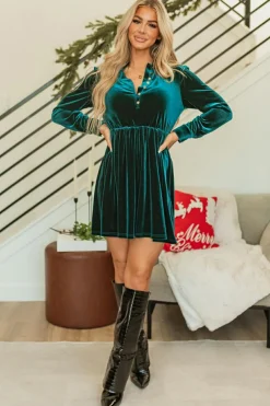 Fashion Dear-Lover Velvet Buttoned Front Ruffled Mini Dress Skobeloff