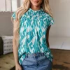 Outlet Dear-Lover Abstract Print Frilled Crewneck Loose Fit Blouse Sky Blue
