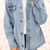 Best Dear-Lover Acid Wash Flap Pocket Boyfriend Shacket Sky Blue