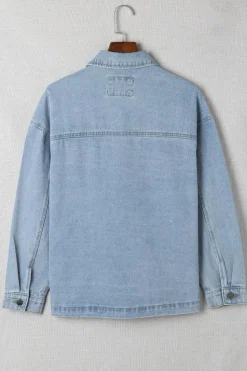 Best Dear-Lover Acid Wash Flap Pocket Boyfriend Shacket Sky Blue