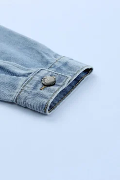 Best Dear-Lover Acid Wash Flap Pocket Boyfriend Shacket Sky Blue