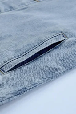 Best Dear-Lover Acid Wash Flap Pocket Boyfriend Shacket Sky Blue