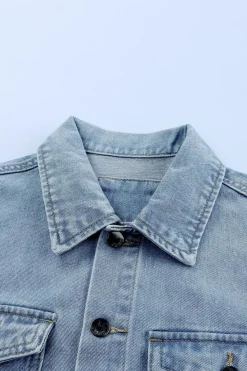 Best Dear-Lover Acid Wash Flap Pocket Boyfriend Shacket Sky Blue