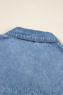 Hot Dear-Lover Acid Wash V Neck Tiered Denim Dress Sky Blue