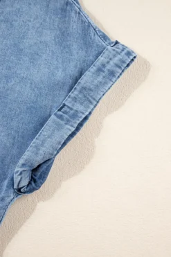 Hot Dear-Lover Acid Wash V Neck Tiered Denim Dress Sky Blue