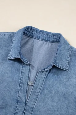 Hot Dear-Lover Acid Wash V Neck Tiered Denim Dress Sky Blue