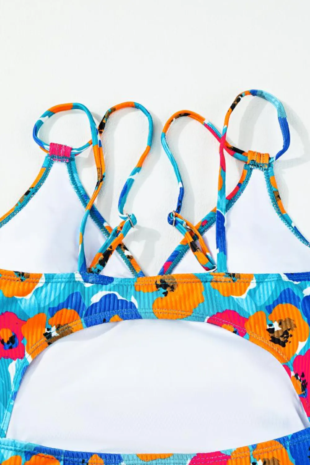 Sale Dear-Lover Sky Blue Adjustable Straps Ribbed Knit One Piece Swimsuit Sky Blue-2