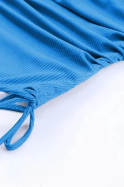 Clearance Dear-Lover Adjustable Straps Ribbed Knit One Piece Swimsuit Sky Blue