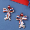 Hot Dear-Lover American Flag Bow Knot Stud Dangle Earrings Sky Blue