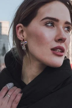 Hot Dear-Lover American Flag Bow Knot Stud Dangle Earrings Sky Blue