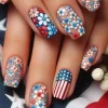 Online Dear-Lover American Flag Flower Print Square False Nails Sky Blue