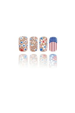 Online Dear-Lover American Flag Flower Print Square False Nails Sky Blue