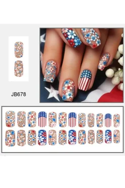 Online Dear-Lover American Flag Flower Print Square False Nails Sky Blue