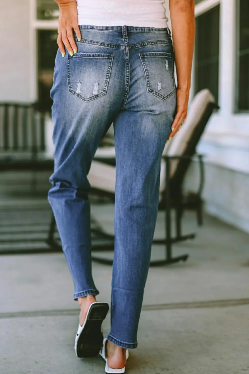 New Dear-Lover American Flag Patched Distressed Jeans Sky Blue