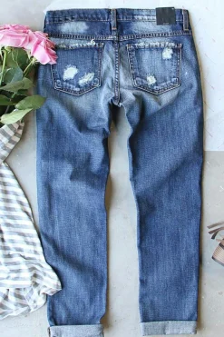 New Dear-Lover American Flag Patched Distressed Jeans Sky Blue