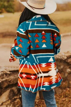 Online Dear-Lover Aztec Printed Lapel Bell Sleeve Jacket Sky Blue