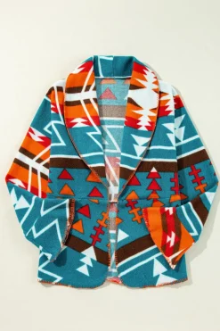 Online Dear-Lover Aztec Printed Lapel Bell Sleeve Jacket Sky Blue