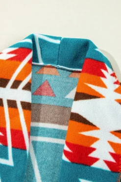 Online Dear-Lover Aztec Printed Lapel Bell Sleeve Jacket Sky Blue