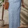 Outlet Dear-Lover Boho Floral High Waist Long Skirt with Side Split Sky Blue