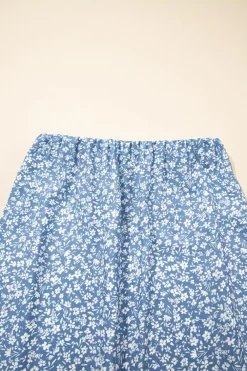Outlet Dear-Lover Boho Floral High Waist Long Skirt with Side Split Sky Blue