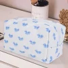 Discount Dear-Lover Bow Knot Quilted Zipper Makeup Bag Sky Blue