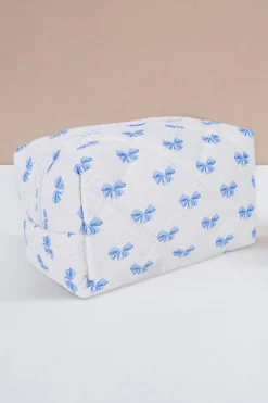 Discount Dear-Lover Bow Knot Quilted Zipper Makeup Bag Sky Blue