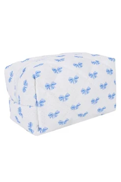 Discount Dear-Lover Bow Knot Quilted Zipper Makeup Bag Sky Blue
