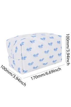 Discount Dear-Lover Bow Knot Quilted Zipper Makeup Bag Sky Blue