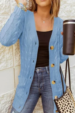 New Dear-Lover Button Pocket Knit Cardigan Sky Blue