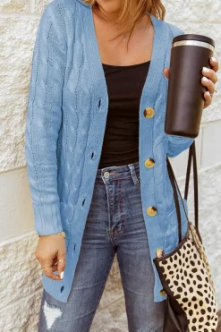 New Dear-Lover Button Pocket Knit Cardigan Sky Blue