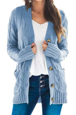 New Dear-Lover Button Pocket Knit Cardigan Sky Blue