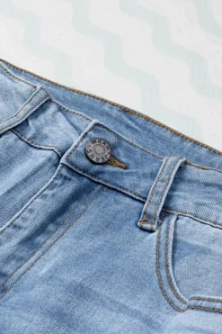 New Dear-Lover Sky Blue Buttoned Pockets Distressed Jeans Light Blue