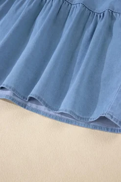 Sale Dear-Lover Casual Ruffled Spaghetti Straps Denim Tank Top Sky Blue