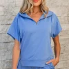 Outlet Dear-Lover Casual Zipped Short Sleeve Hoodie and Shorts Set Sky Blue