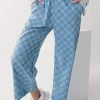 Clearance Dear-Lover Checkered Elastic High Waist Loose Casual Pants Sky Blue